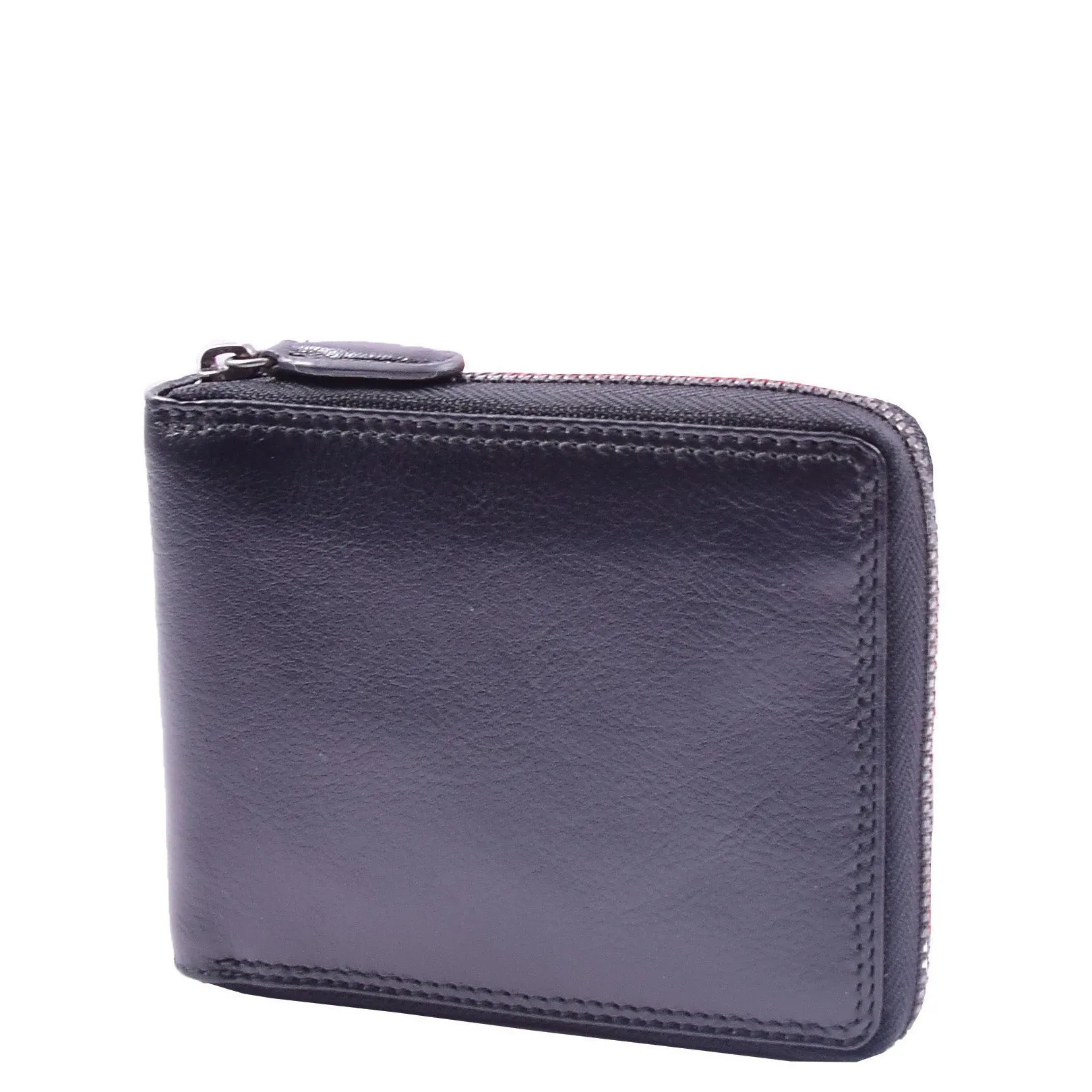 DR660 Men's Soft Genuine Leather Zip Around RFID Wallet Black