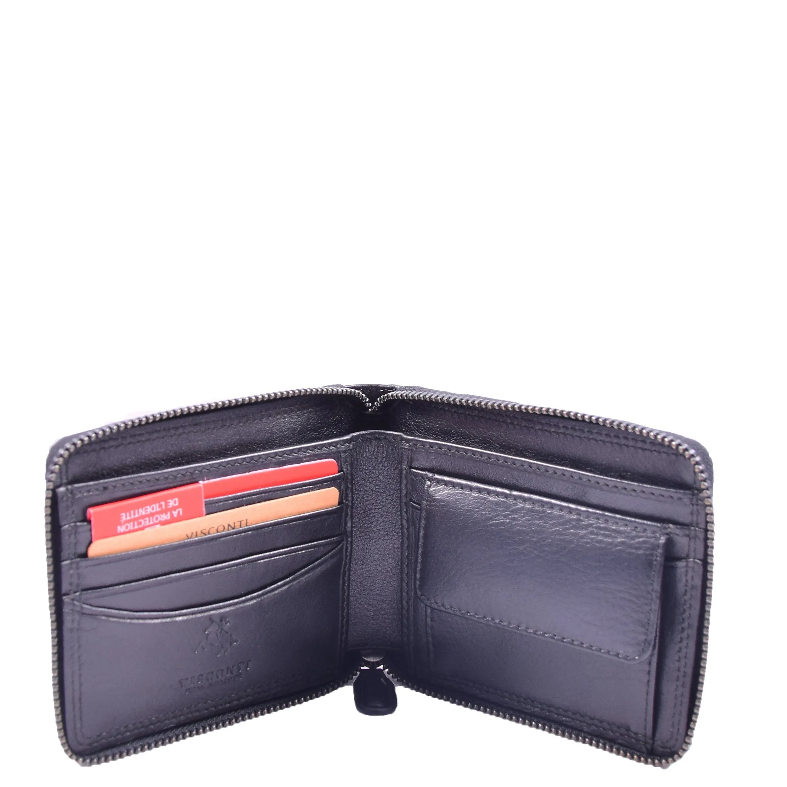 DR660 Men's Soft Genuine Leather Zip Around RFID Wallet Black