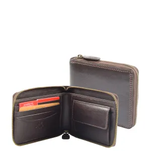 DR660 Men's Soft Genuine Leather Zip Around RFID Wallet Brown