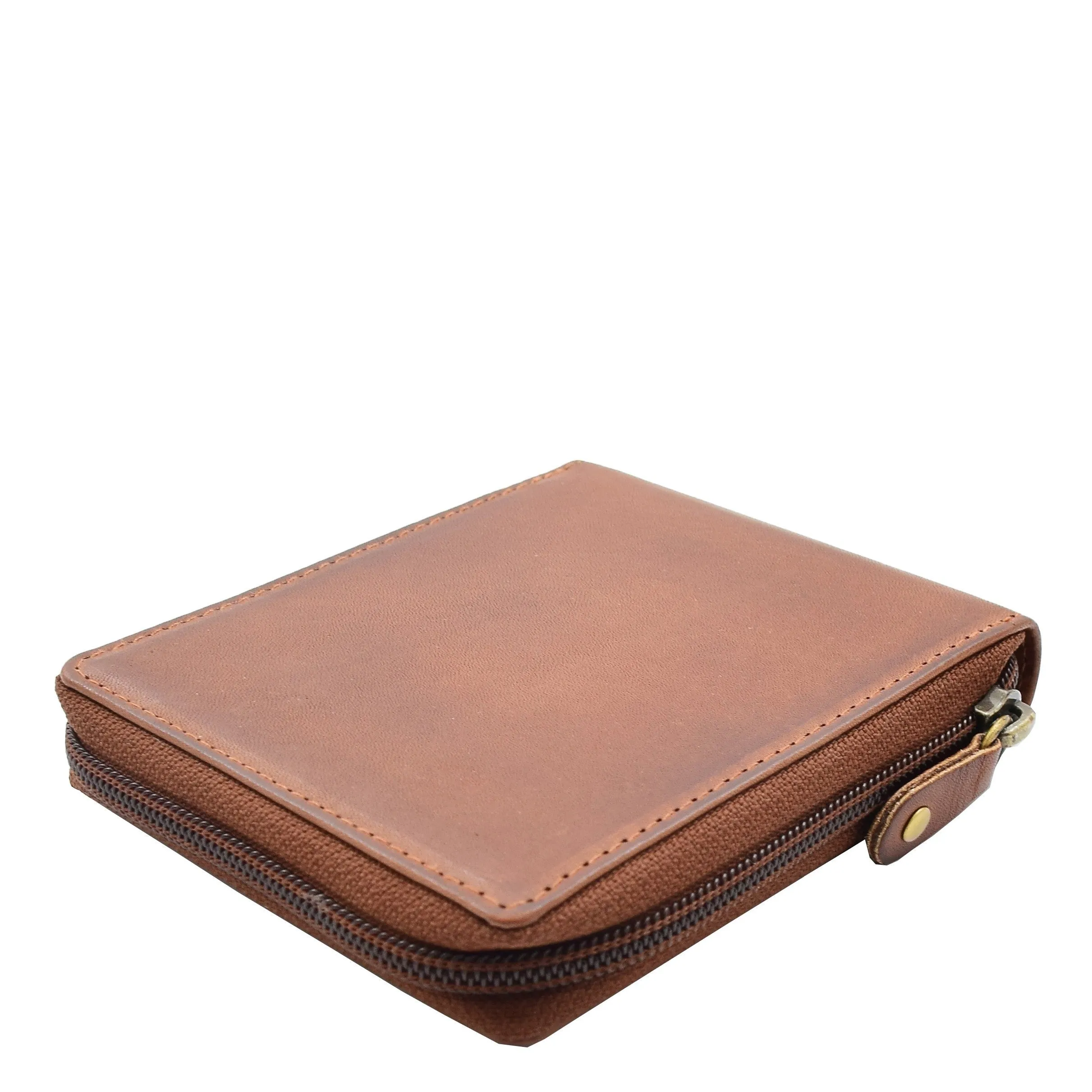 DR663 Men's Real Leather Zipper RFID Wallet Brown