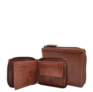DR663 Men's Real Leather Zipper RFID Wallet Brown