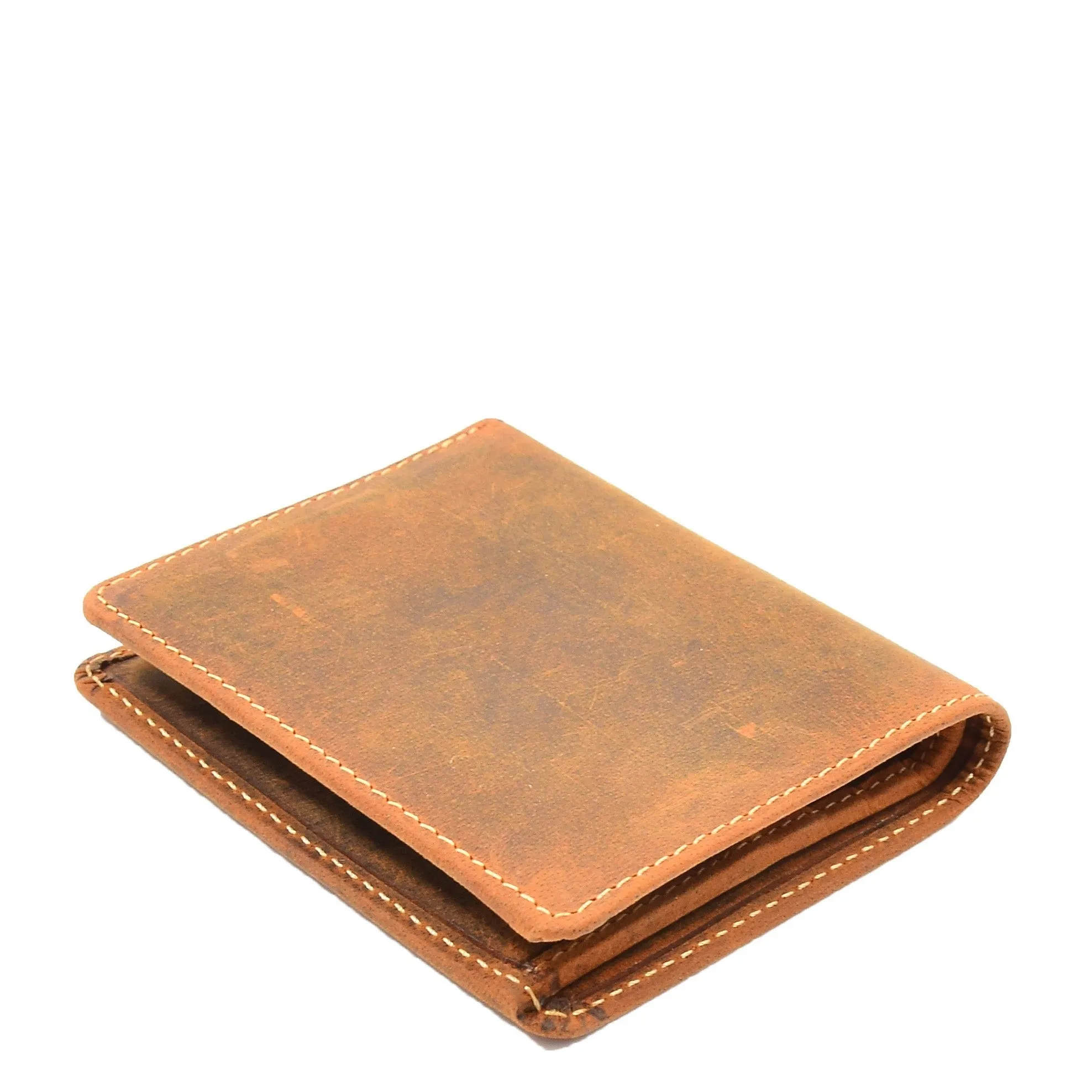 DR664 Men's Waxed Hunter Leather Bifold Wallet RFID Tan