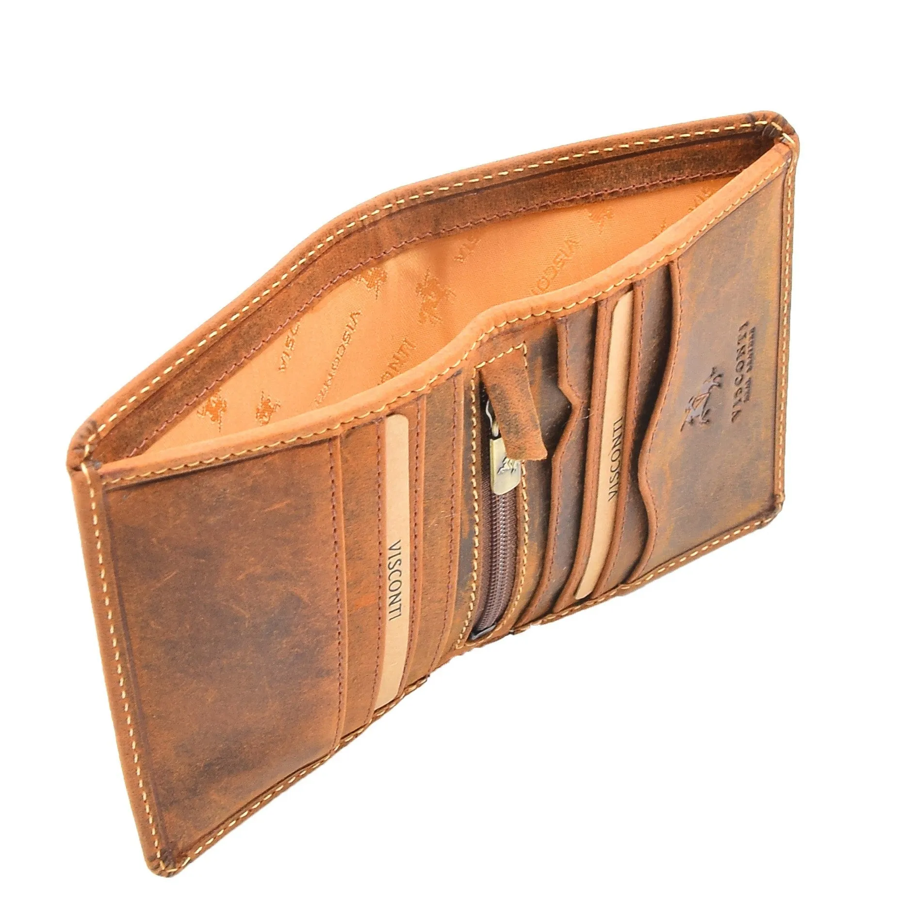 DR664 Men's Waxed Hunter Leather Bifold Wallet RFID Tan