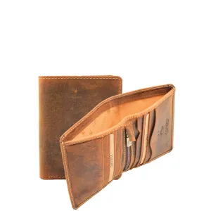 DR664 Men's Waxed Hunter Leather Bifold Wallet RFID Tan