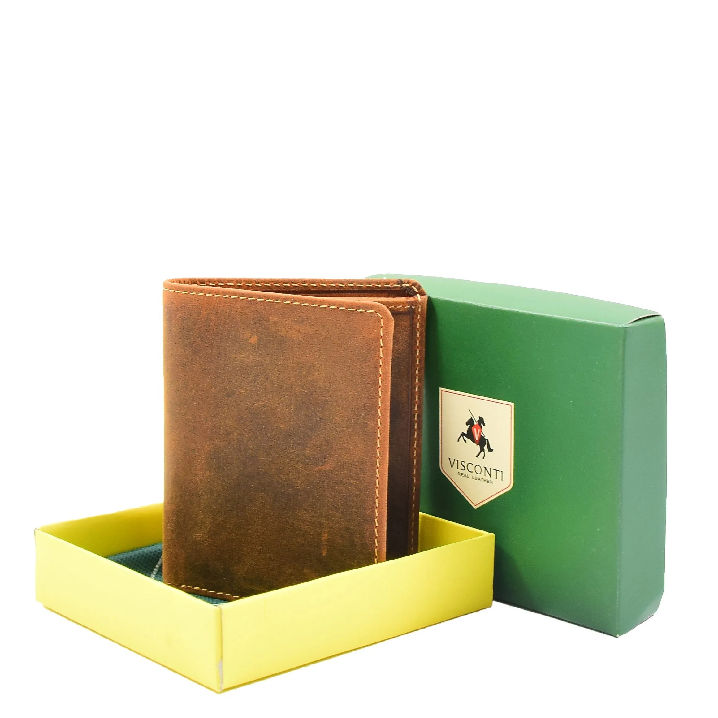 DR664 Men's Waxed Hunter Leather Bifold Wallet RFID Tan