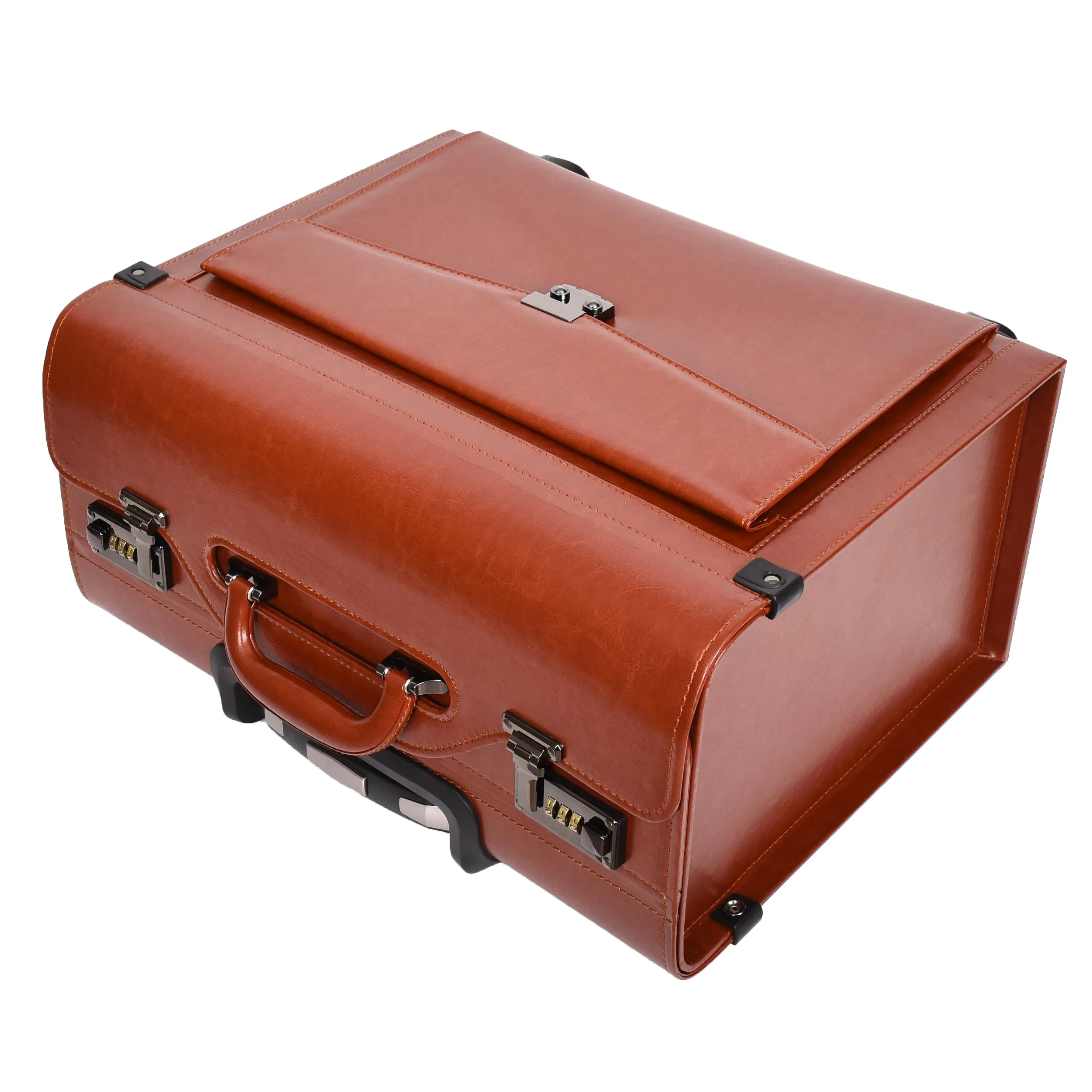 DR695 Four Wheel Pilot Case Faux Leather Cabin Bag Tan