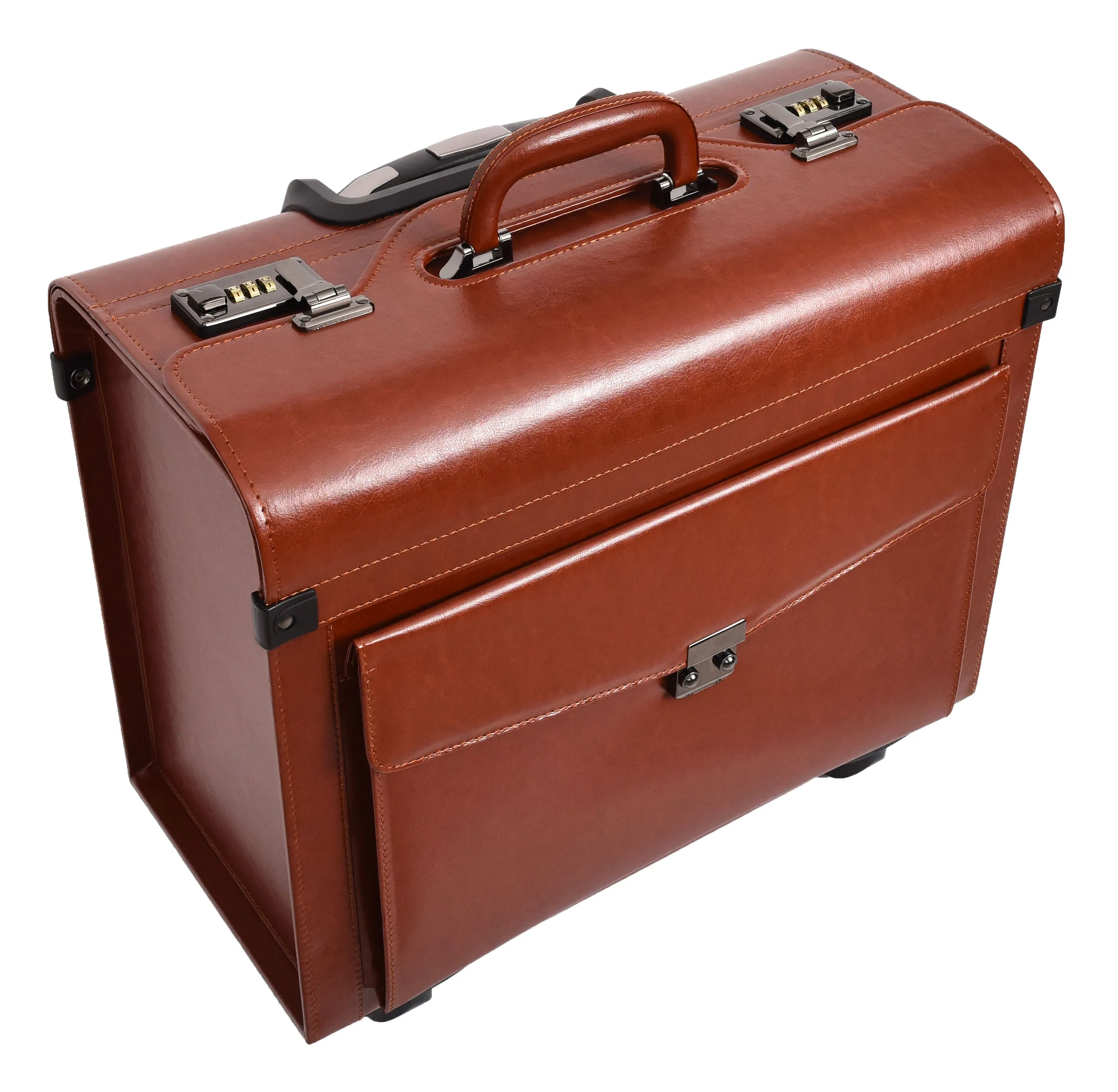 DR695 Four Wheel Pilot Case Faux Leather Cabin Bag Tan