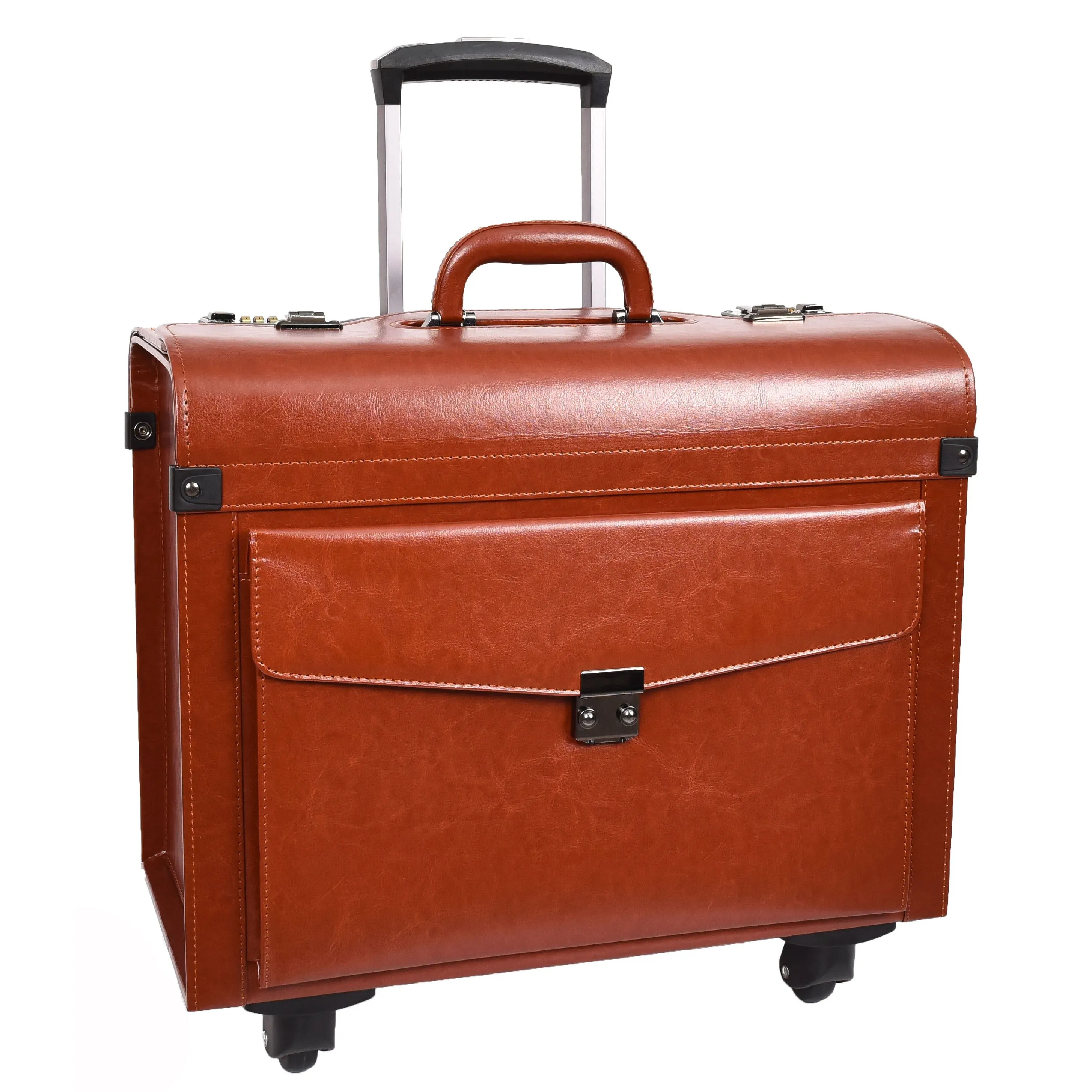 DR695 Four Wheel Pilot Case Faux Leather Cabin Bag Tan