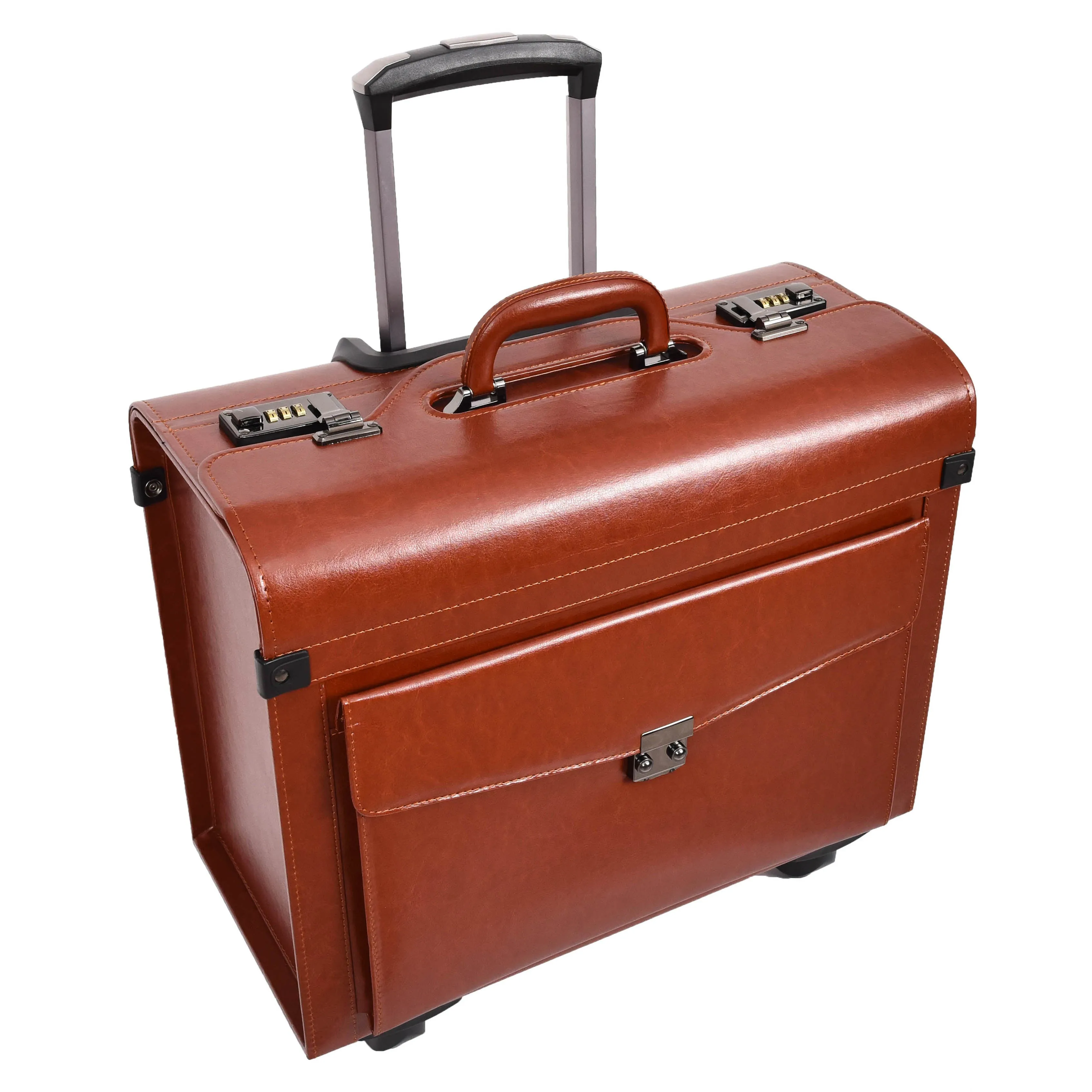 DR695 Four Wheel Pilot Case Faux Leather Cabin Bag Tan
