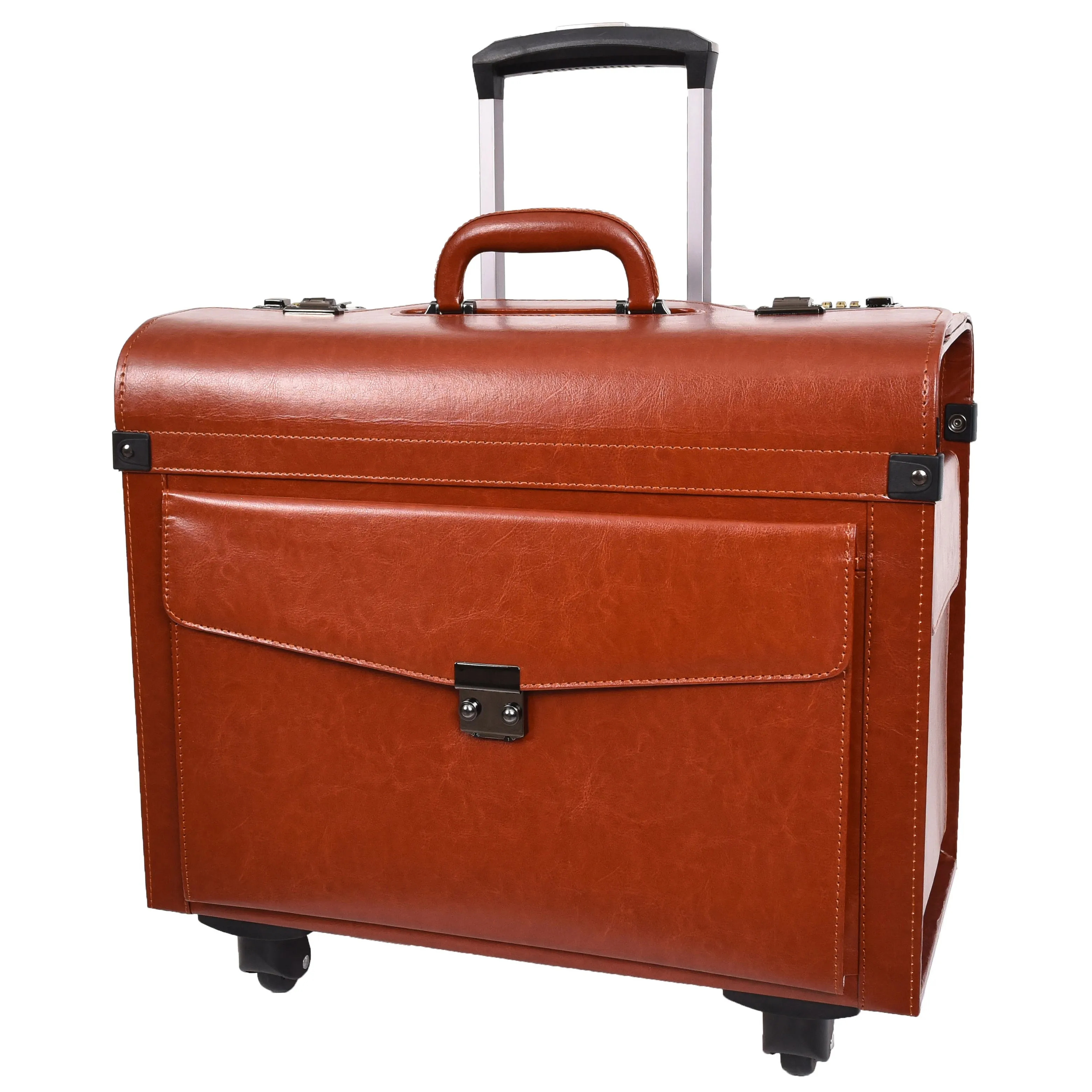DR695 Four Wheel Pilot Case Faux Leather Cabin Bag Tan