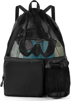 Drawstring Gym Bag with Shoe Compartment & 2 Bottle Holders,Sports Backpack for Gym, Travel, Workouts (black,20-35L)