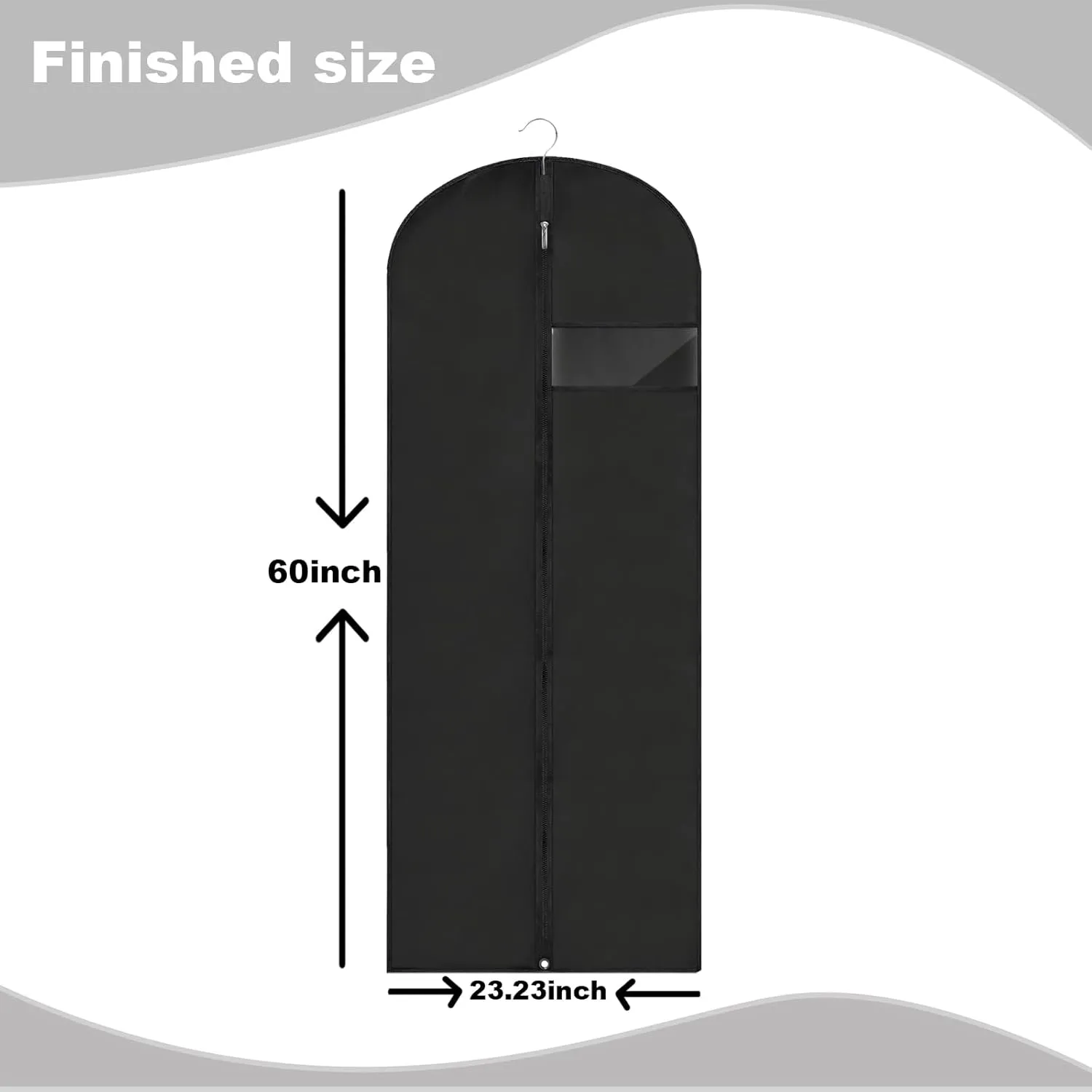 Dress Bags for Gowns Long, 60'' Garment Bags for Hanging Clothes, Suit Bag Cover for Storage and Travel, 2 Pack (Black)