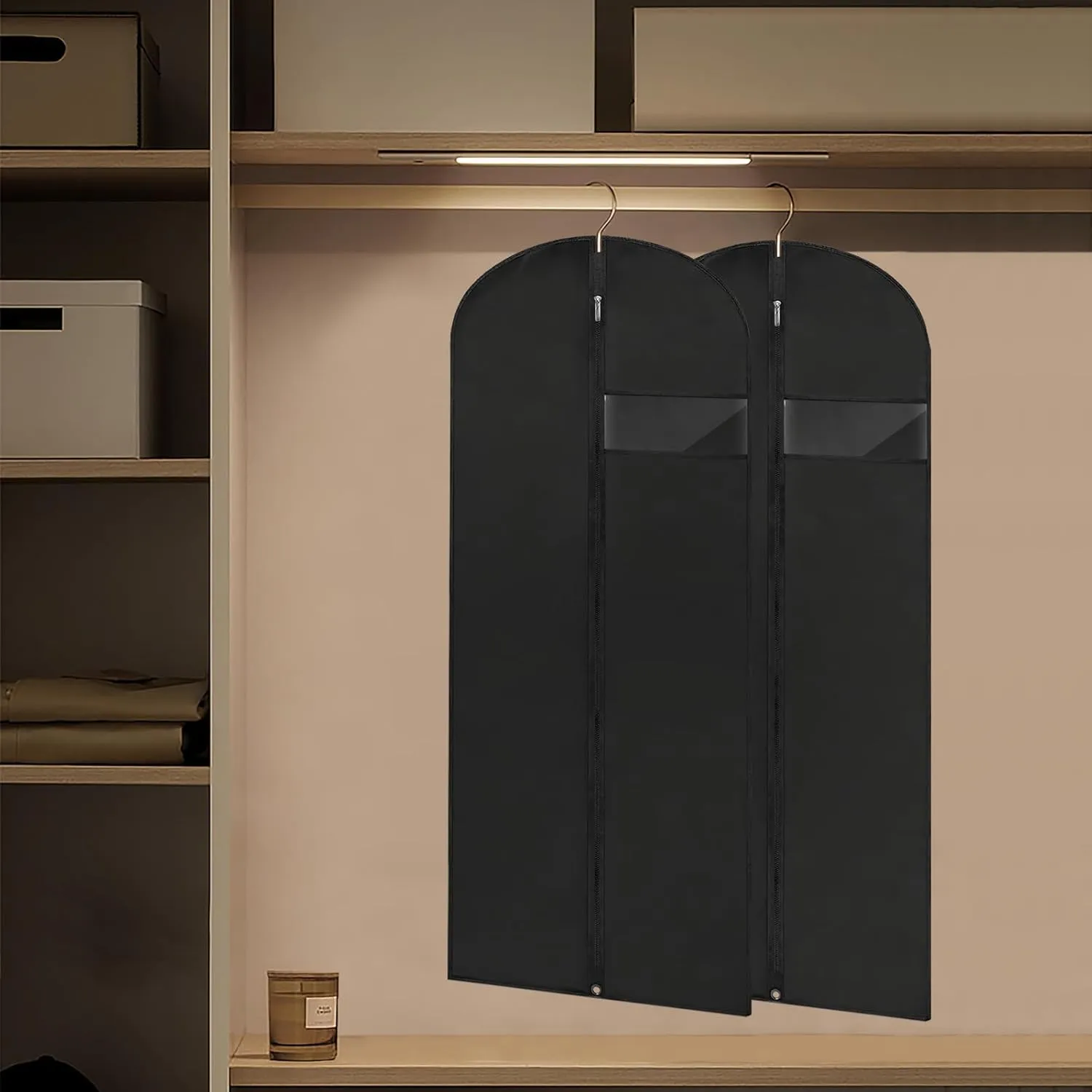 Dress Bags for Gowns Long, 60'' Garment Bags for Hanging Clothes, Suit Bag Cover for Storage and Travel, 2 Pack (Black)