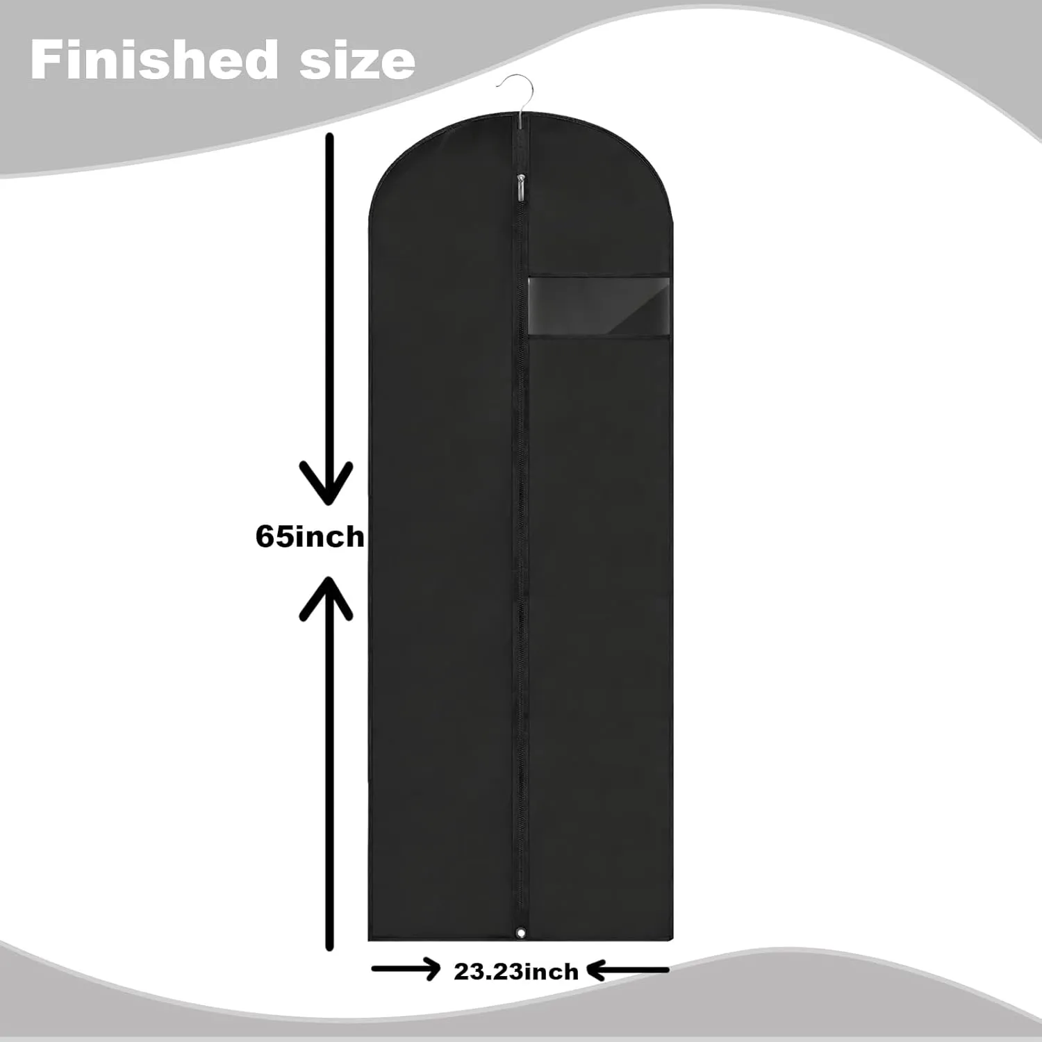 Dress Bags for Gowns Long, 65'' Garment Bags for Hanging Clothes, Suit Bag Cover for Storage and Travel, 2 Pack (Black)