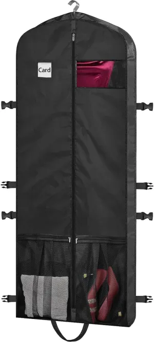 Dress Bags for Gowns Long, 65" Dress Garment Bags for Travel, Formal Dress Garment Bag for Hanging Clothes Closet Storage with Pockets and Buckles, Foldable Dress Cover for Fur Coat