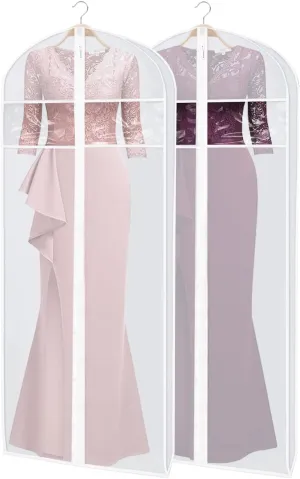 Dress Bags, Long Dress Garments Bags with Clear Window and Zipper, Suit Cover Protecting Dusts for Storage, Hanging Clothes Cover Bags for Long Dresses, Coat, Gown (24” x 72” x 3”, 2 Pack)