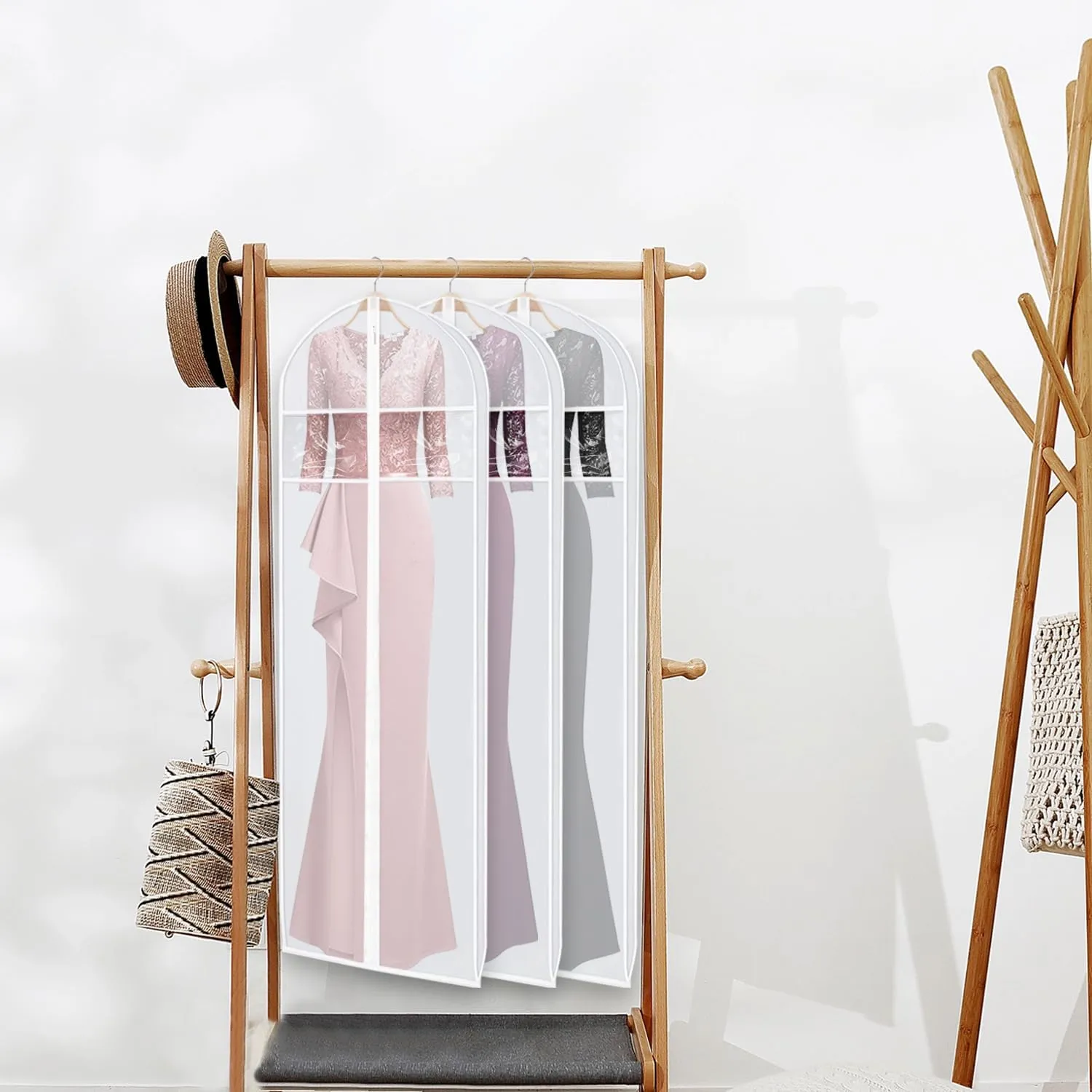 Dress Bags, Long Dress Garments Bags with Clear Window and Zipper, Suit Cover Protecting Dusts for Storage, Hanging Clothes Cover Bags for Long Dresses, Coat, Gown (24” x 72” x 3”, 2 Pack)