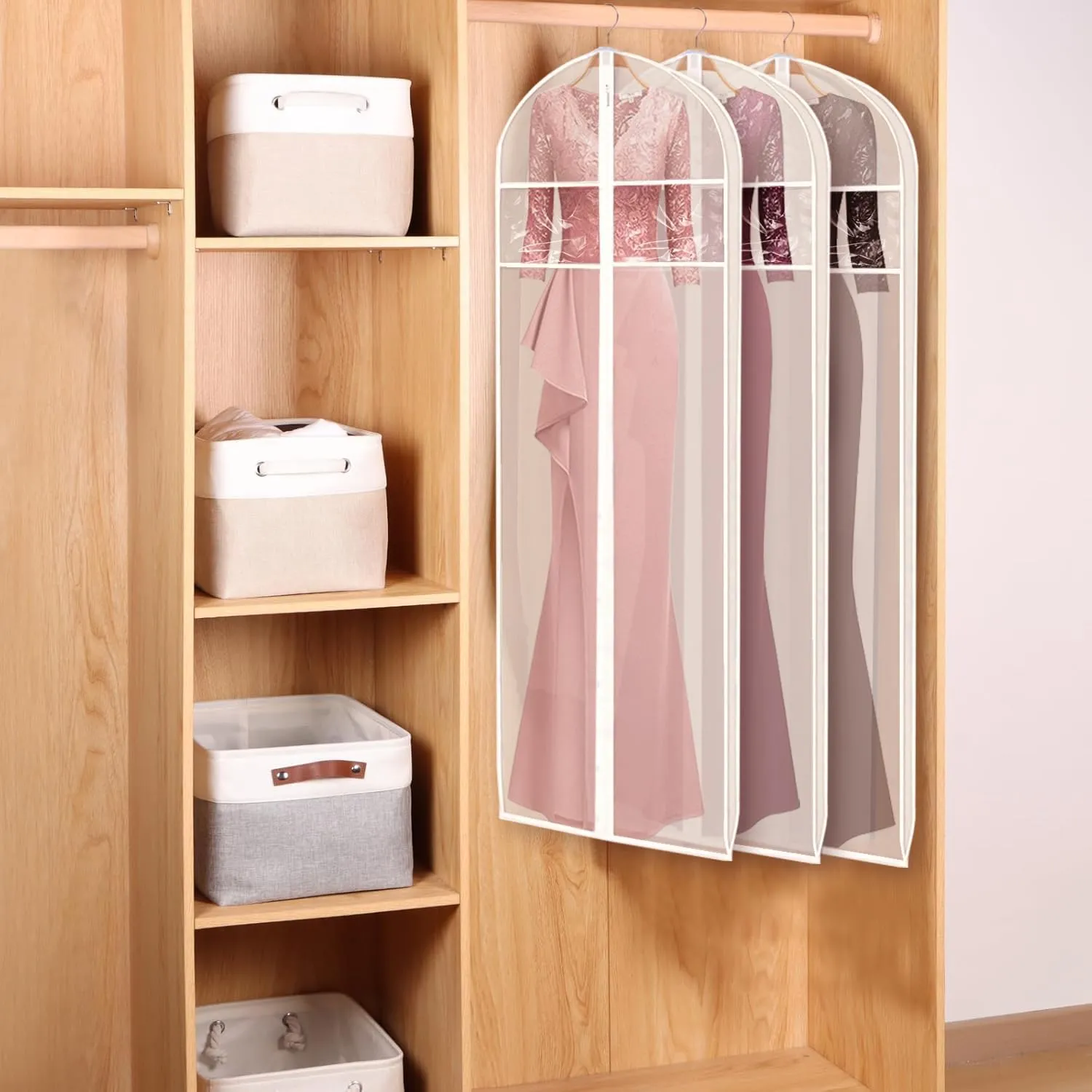 Dress Bags, Long Dress Garments Bags with Clear Window and Zipper, Suit Cover Protecting Dusts for Storage, Hanging Clothes Cover Bags for Long Dresses, Coat, Gown (24” x 72” x 3”, 2 Pack)