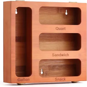 DZDOV Ziplock Bag Organizer, Bamboo Food Storage Bag Organizer Holder with Metal Reinforced Lock, Baggie Organizer Dispenser Suitable for Gallon, Quart, Sandwich, and Snack Variety Size Bags