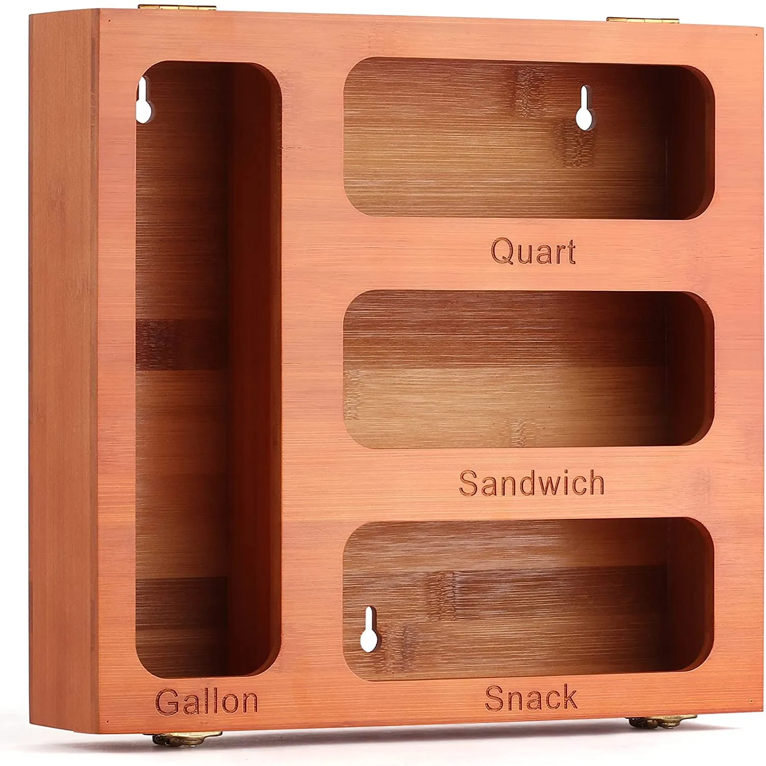 DZDOV Ziplock Bag Organizer, Bamboo Food Storage Bag Organizer Holder with Metal Reinforced Lock, Baggie Organizer Dispenser Suitable for Gallon, Quart, Sandwich, and Snack Variety Size Bags