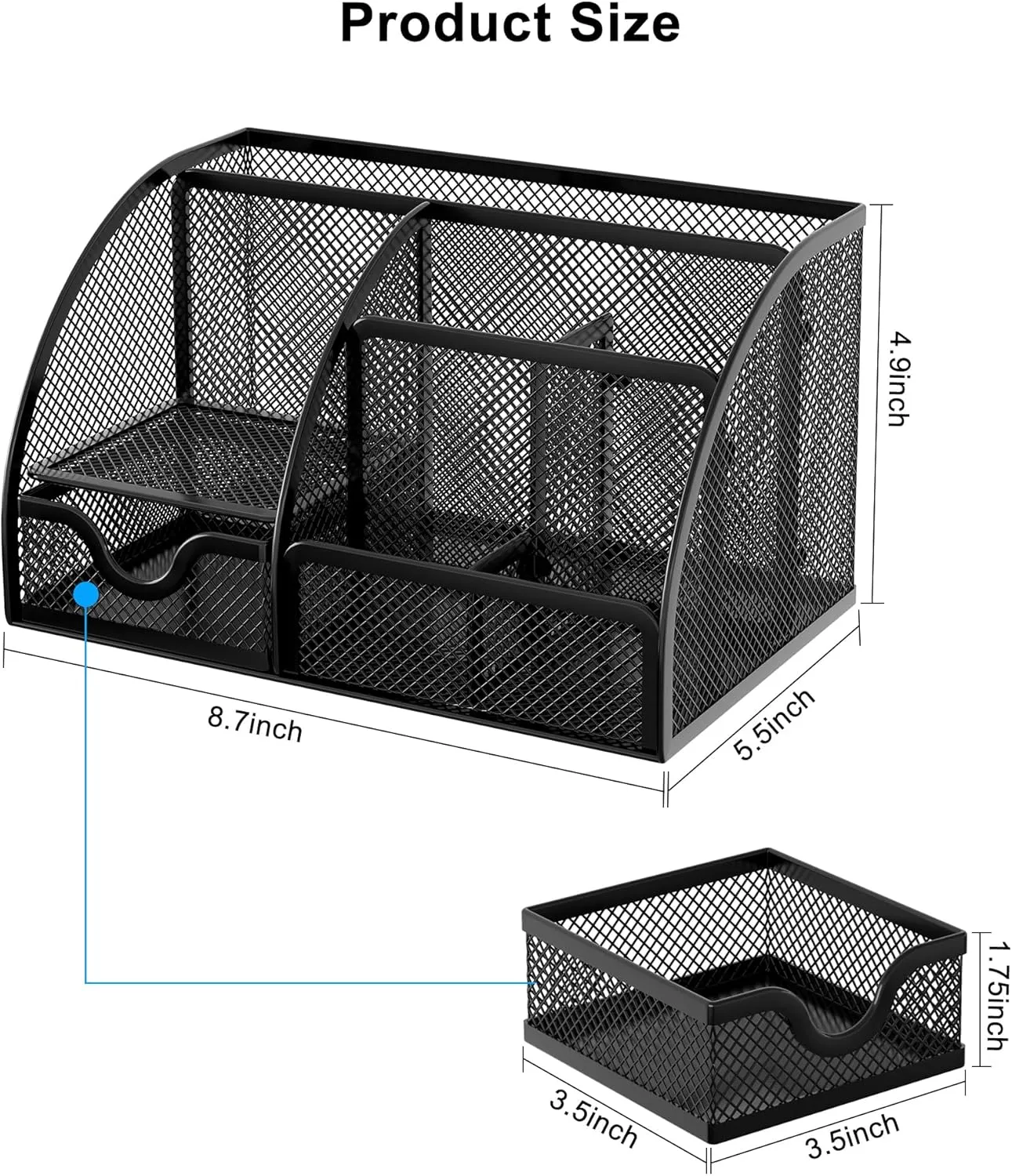 EasyPAG Mesh Desk Organizer for Women with Drawer - Multi-Functional Office & Makeup Storage, Anti-Scratch Pads, 5 Compartments, Durable Metal Mesh for Home, School, Classroom, Black