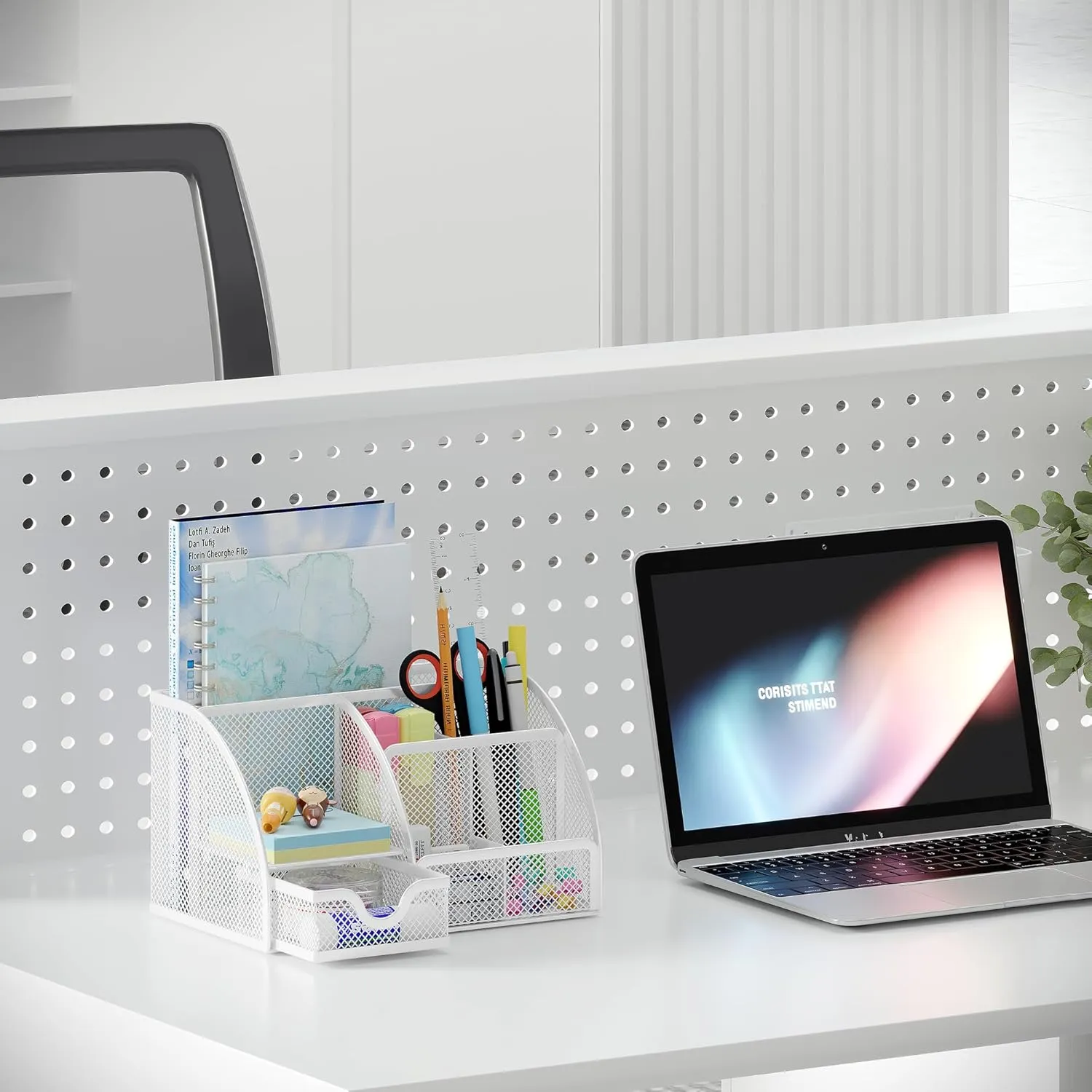 EasyPAG Mesh Desk Organizer for Women with Drawer - Multi-Functional Office & Makeup Storage, Anti-Scratch Pads, 5 Compartments, Durable Metal Mesh for Home, School, Classroom, White