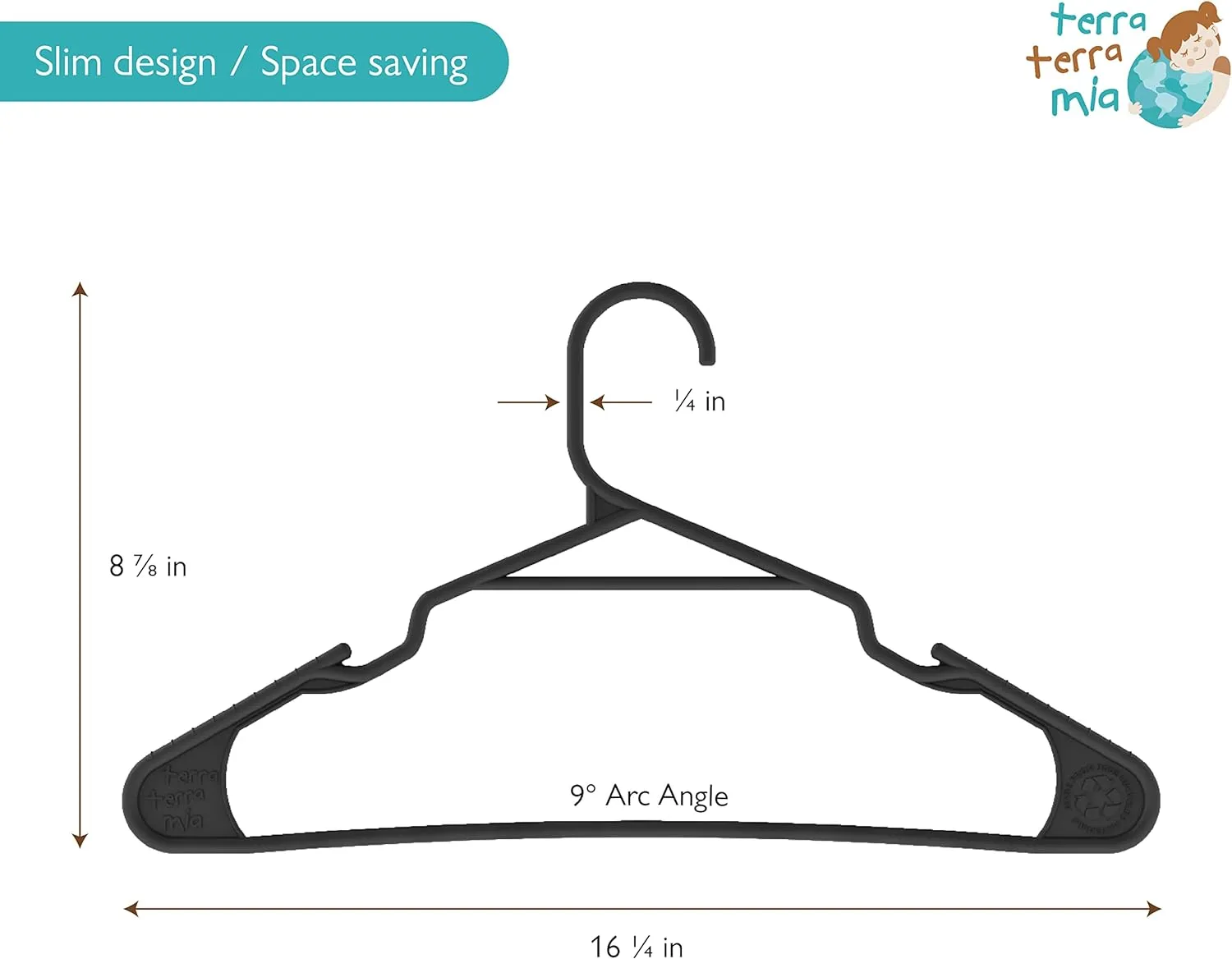 Eco-Friendly Slim Clothing Hangers for Light-Weight Clothes Made from 100% Recycled Post Consumer Plastic 60 Pcs