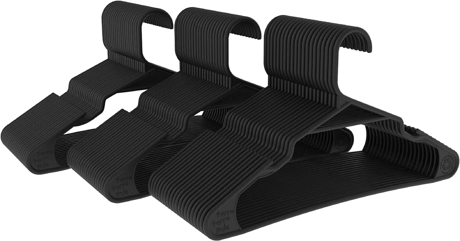 Eco-Friendly Slim Clothing Hangers for Light-Weight Clothes Made from 100% Recycled Post Consumer Plastic 60 Pcs