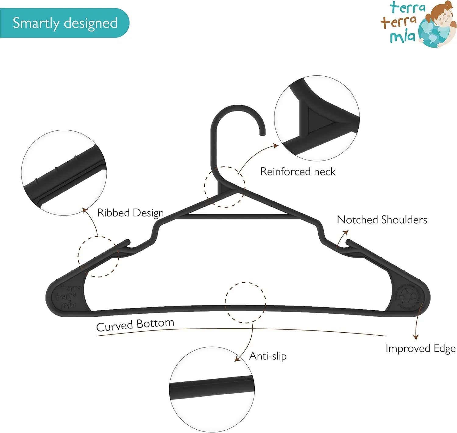 Eco-Friendly Slim Clothing Hangers for Light-Weight Clothes Made from 100% Recycled Post Consumer Plastic 60 Pcs