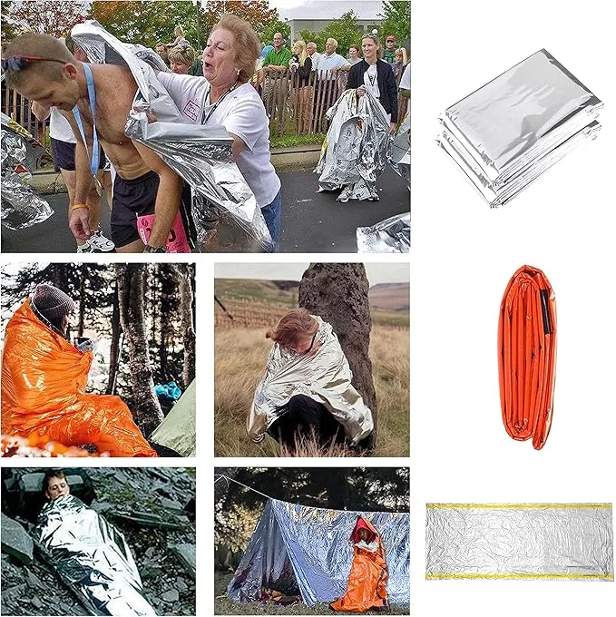 Eco-Fused Emergency Sleeping Bags, Blankets, Tents, and Survival Whistles - Weather Resistant Thermal Outdoor Survival Supplies Essentials - Suitable for All Ages - Camping, Hiking, Climbing