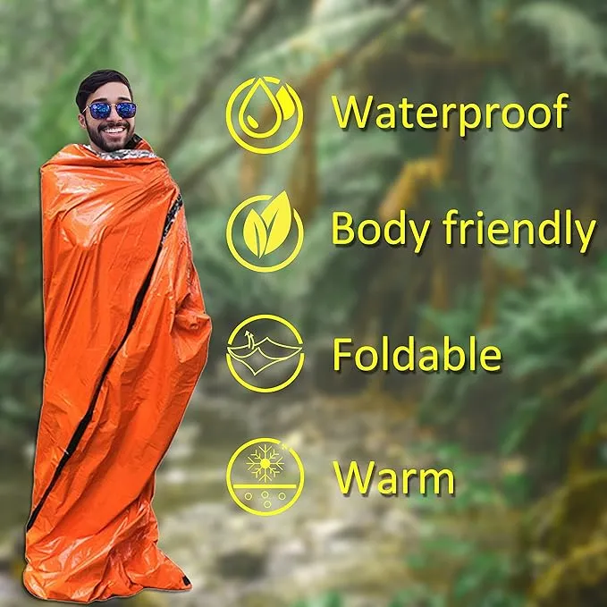 Eco-Fused Emergency Sleeping Bags, Blankets, Tents, and Survival Whistles - Weather Resistant Thermal Outdoor Survival Supplies Essentials - Suitable for All Ages - Camping, Hiking, Climbing