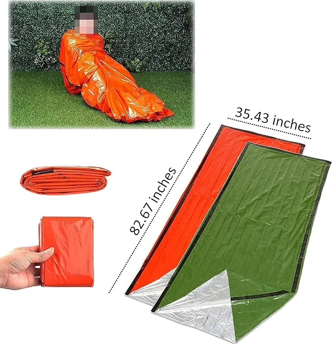 Eco-Fused Emergency Sleeping Bags, Blankets, Tents, and Survival Whistles - Weather Resistant Thermal Outdoor Survival Supplies Essentials - Suitable for All Ages - Camping, Hiking, Climbing