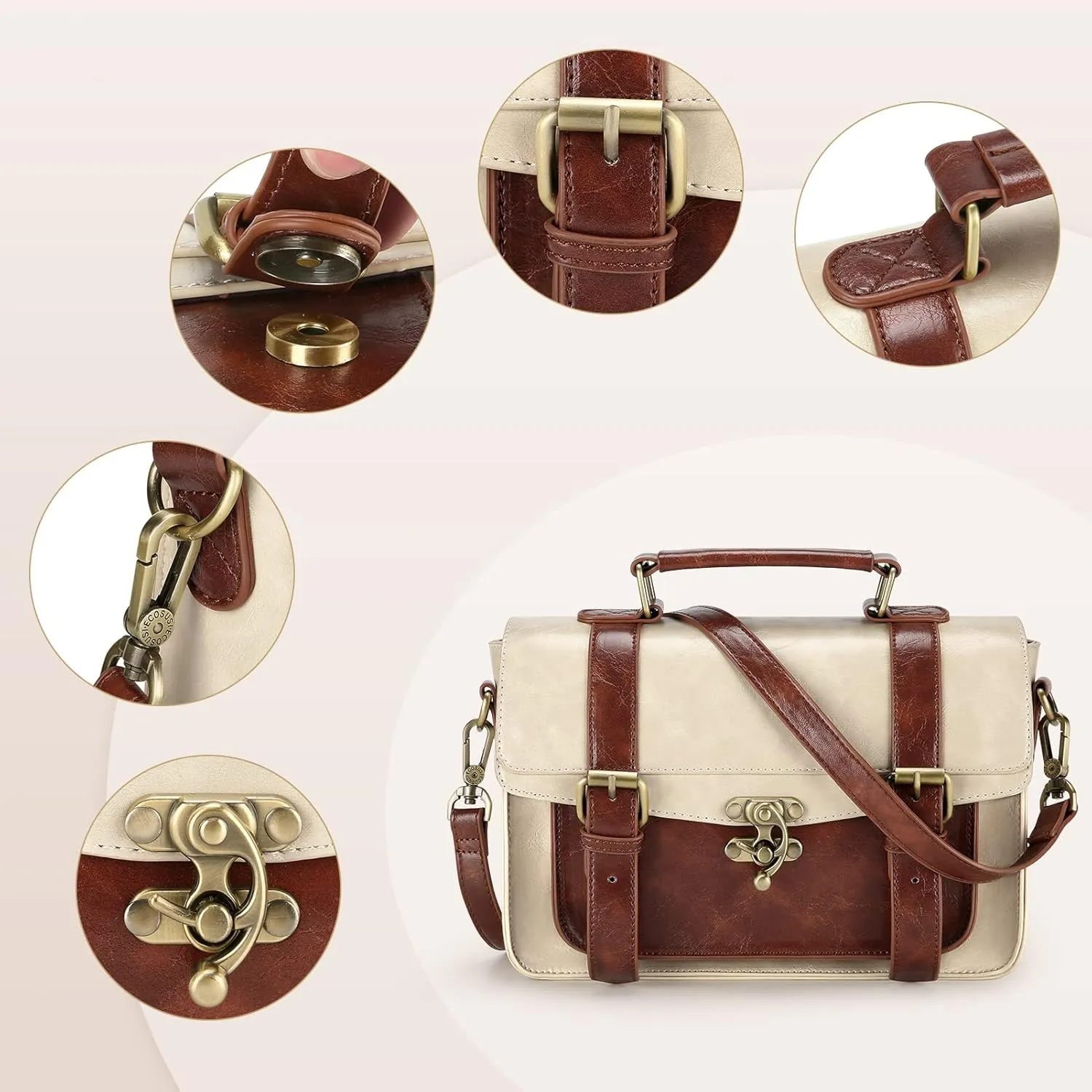 ECOSUSI Women PU Leather Satchel Purse Vintage Small College Crossbody Messenger Bag Work Cross-body Bag