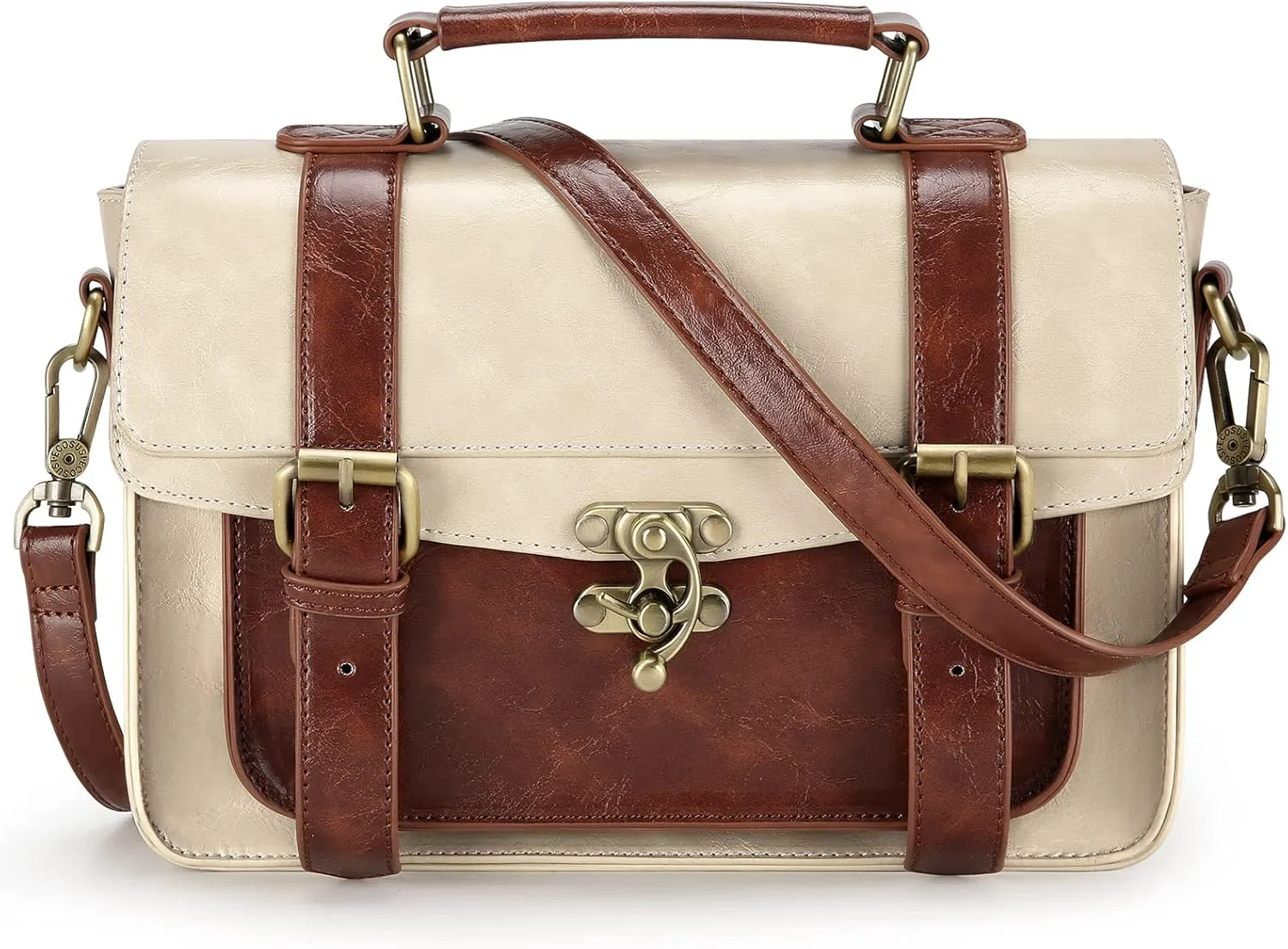 ECOSUSI Women PU Leather Satchel Purse Vintage Small College Crossbody Messenger Bag Work Cross-body Bag
