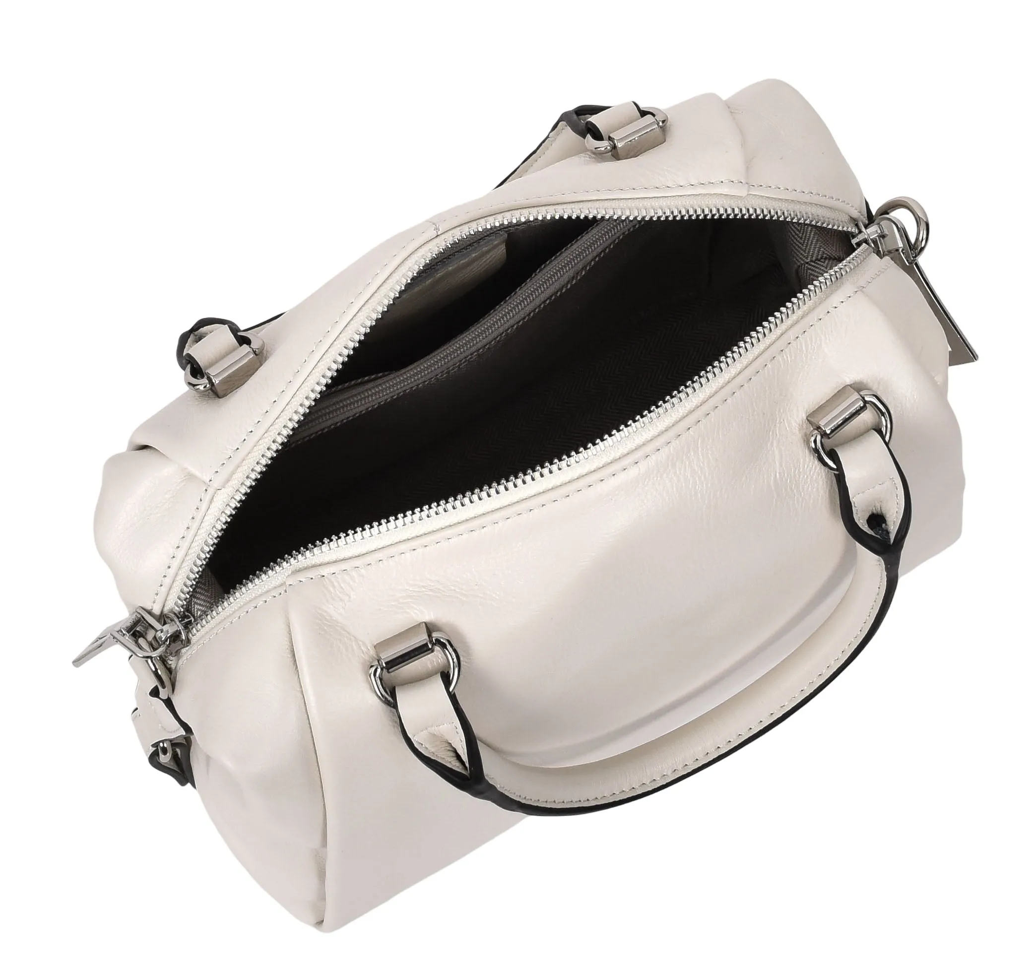 Edmonton Women Small Barrel Shape Leather Shoulder Handbag Ivory