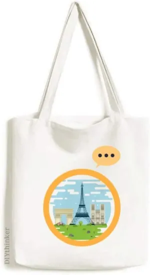 Eiffel Tower France Landmark Illustration Expression Gift Sack Canvas Tote Shoulder Bag