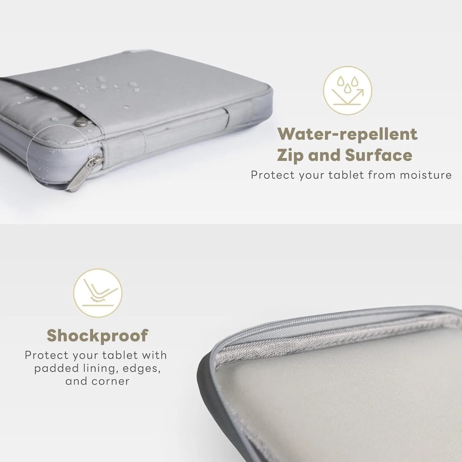eiP 8-11 inch Waterproof Slim Tablet Carring Case with Handle Sleeve Bag for iPad Pro 11 inch/iPad 7/8/9 10.2 inch/iPad Air 5,4 10.9 inch/Pixel Tablet/Samsung Tab, Fit Keyboard and Pen, Grey