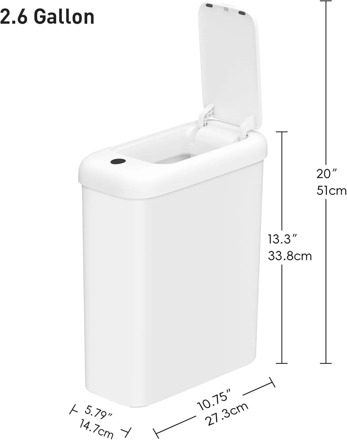 EKO Automatic Bathroom Trash Can with Lid, 2.6 Gallon Slim Touchless Garbage Can, Waterproof Motion Sensor Trash Bin for Bathroom, Office, Kitchen, White