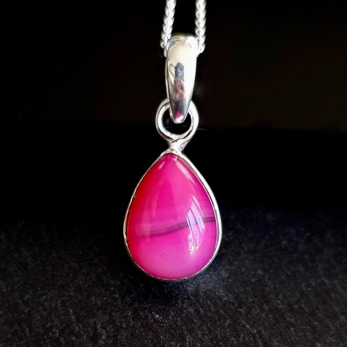 Elegant HOT Pink Agate Teardrop Sterling Silver Pendant, PAGP21