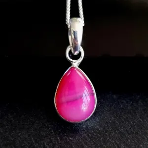 Elegant HOT Pink Agate Teardrop Sterling Silver Pendant, PAGP21