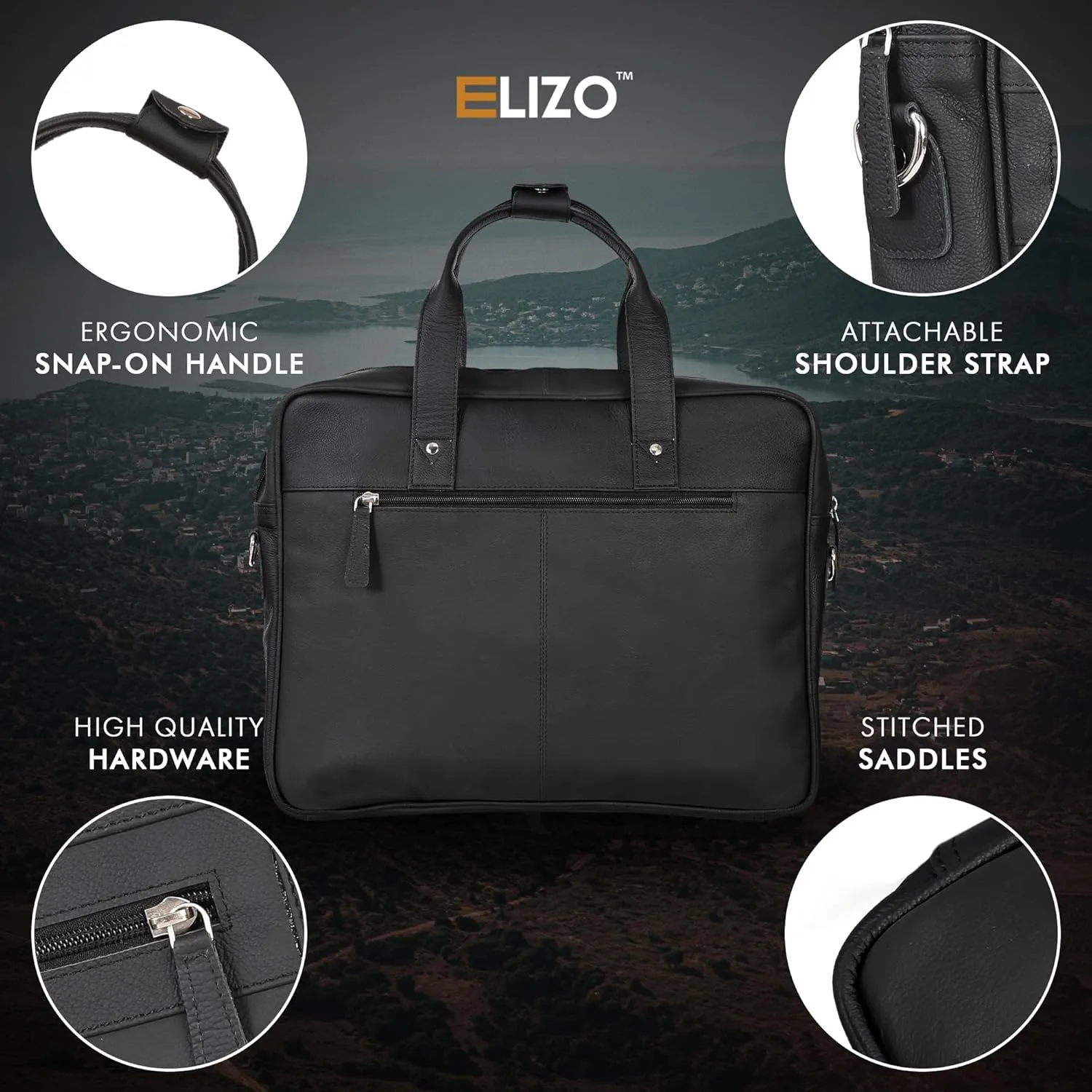 ELIZO Voyager Leather Briefcase and Messenger Bag