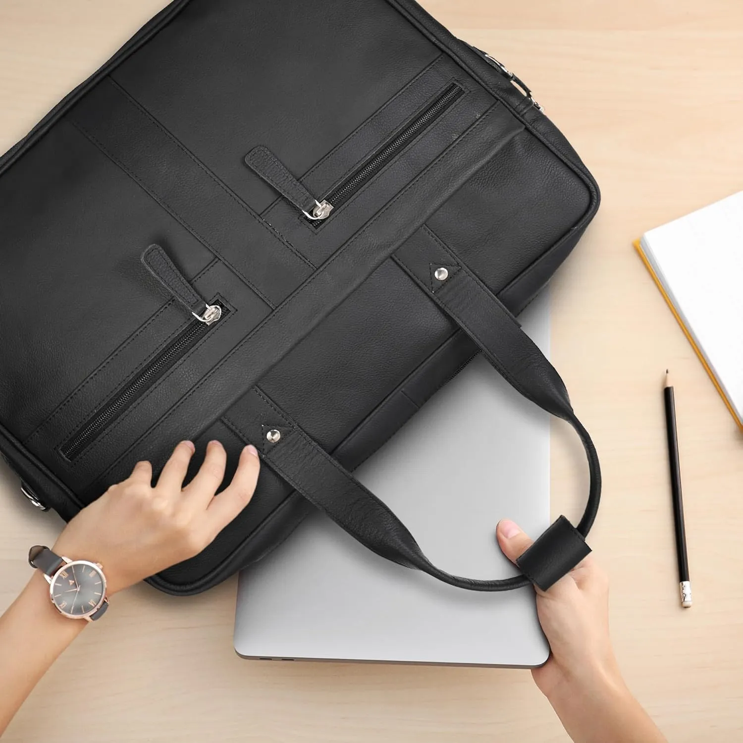 ELIZO Voyager Leather Briefcase and Messenger Bag