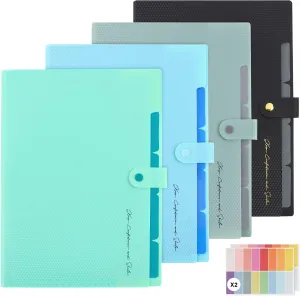 EOOUT 4pcs Expanding File Folder, Letter Size Accordion File Organizer with Labels and 4 Colors 5 Pocket Portable Folders for Documents Storage Teachers Office and School Supplies