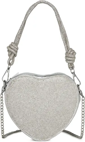 Evening Bag for Women, Silver Purse Heart Shaped Purse Crossbody Bags Shoulder Handbag for Formal