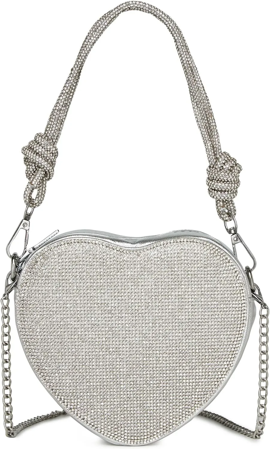 Evening Bag for Women, Silver Purse Heart Shaped Purse Crossbody Bags Shoulder Handbag for Formal