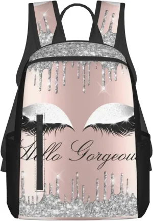 Eyelashes Silver Rose Drips Lightweight Backpack For Women Men, Casual Polyester Daypack Bookbag Travel Hiking Bag, Durable Laptop Backpack