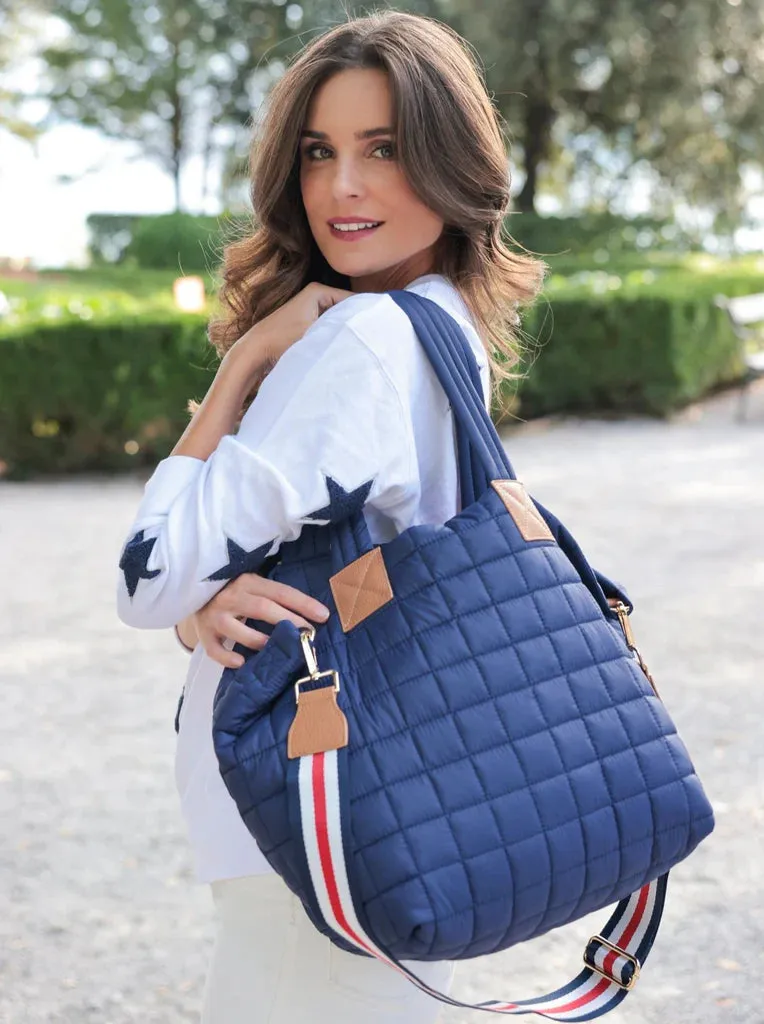 Ezra Quilted Tote - Navy