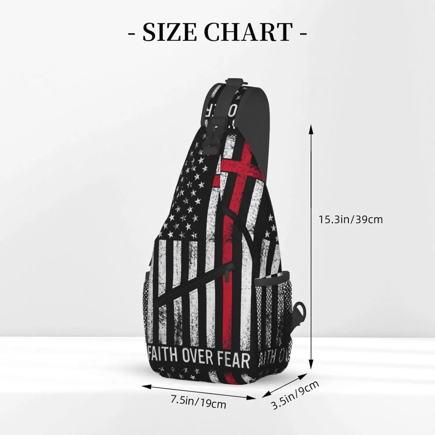 Faith Over Fear Patriotic Christian Cross American Flag Crossbody Sling Bag Chest Bags Casual Shoulder Backpack Sport Fanny Pack Gym Diagonally Daypack with Adjustable Strap for Running