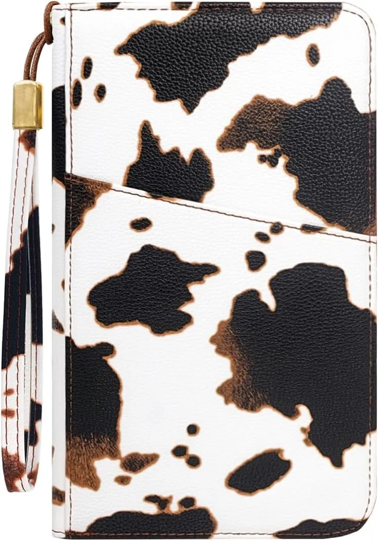 Family Passport Holder Wallet 6 Slots for Passport RFID Blocking Document Organizer PU Leather Mulit-purpose Travel Wallets Credit Cards Holder for Women Men, Brown Cow