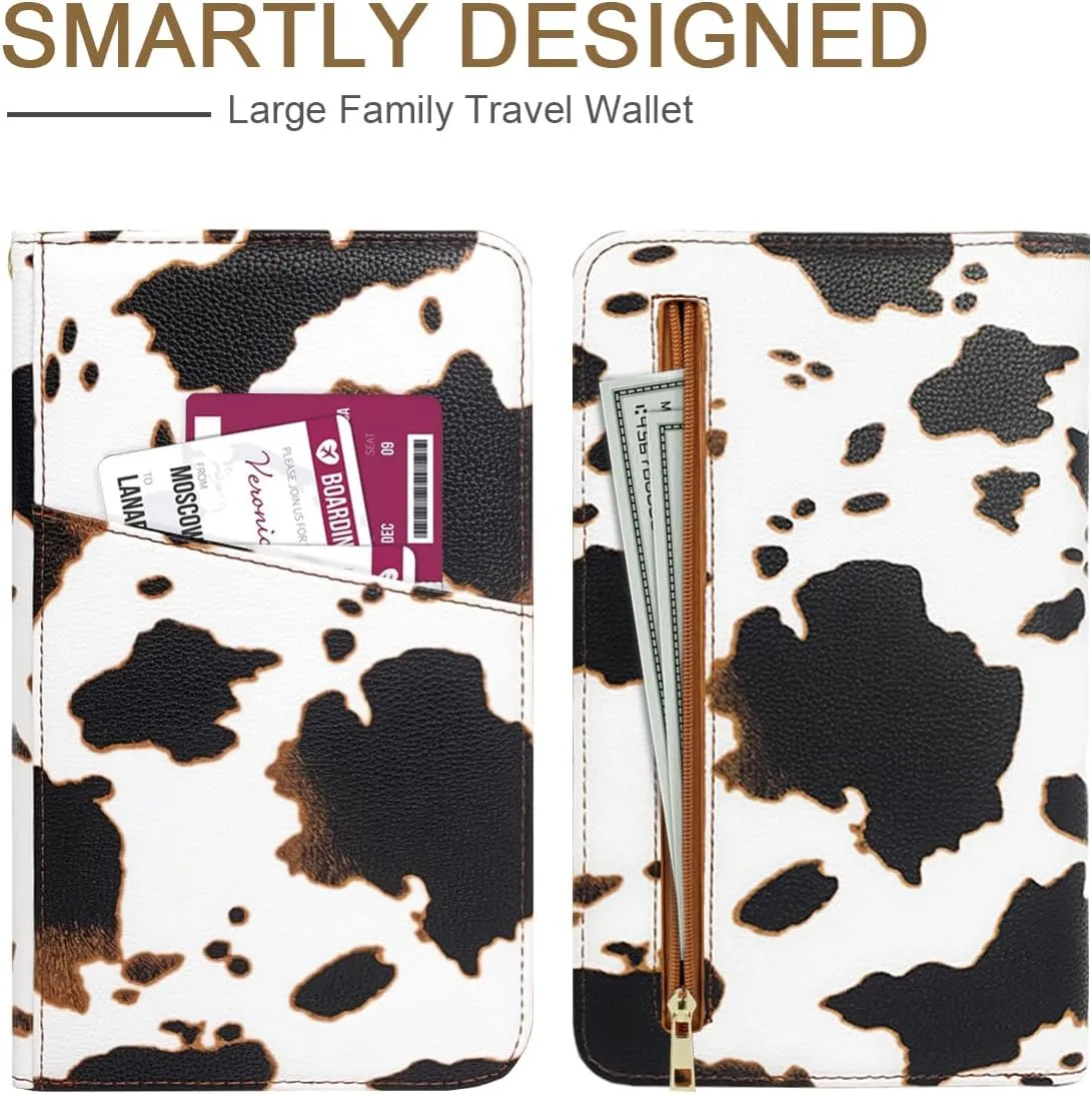 Family Passport Holder Wallet 6 Slots for Passport RFID Blocking Document Organizer PU Leather Mulit-purpose Travel Wallets Credit Cards Holder for Women Men, Brown Cow